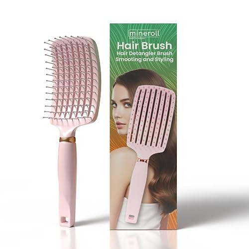 Mineroll Detangler Hair Brush – Soft Bristle Vent Brush for Wet & Dry Hair, Pain-Free Detangling for Curly, Wavy, Fine & Straight Hair, For Women, Men & Kids (Pink) thumbnail 2