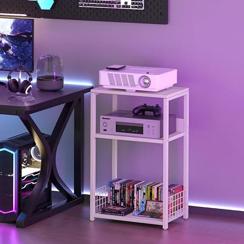 LELELINKY White Side Table,Small Printer Stand with Storage Shelf,3 Tier Industrial Bedside Tables,Vinyl Record Player Stand,Modern Sofa Night Stands for Living Room Bedroom Office Small Spaces thumbnail 6