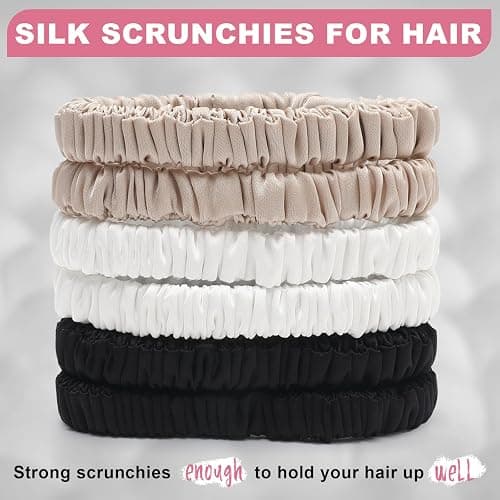 6Pcs Silk Hair Ties Small 22 Momme 100% Pure Mulberry Silk Scrunchies for Women Girls Thin Skinny Hair Sleep Scrunchies No Damage(Color 07) thumbnail 2