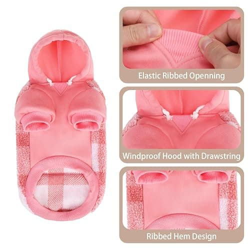 PUPTECK Dog Hoodie Puppy Sweatshirt Warm Dog Sweater Winter Clothes Cold Weather Coats for Small Medium Large Dogs, Pink, M thumbnail 3