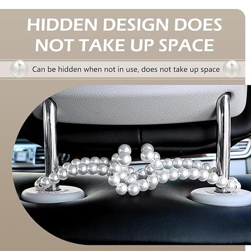 winterrock 2PCS Car Pearl Seat Headrest Hooks, Elegant Exquisite Purse Hook for Car, High Load-Bearing Seat Hook Hanger Storage Organizer, Interior Accessories for Bags, Umbrellas (White) thumbnail 5