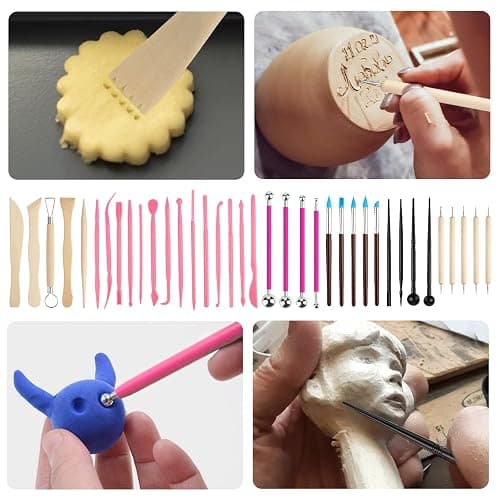 38pcs Outils kit poterie,Outils de Sculpture，Outil Sculpture Modelage, Outil Modelage Clay Sculpting Tools, Avec Sac Rangement，pour Céramique, Art Gaufrage, Menuiserie, Artiste DIY thumbnail 7