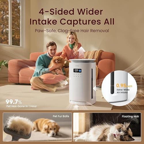 Provirtec Pro-Level Air Purifier for Home Pets, No More Pet Floating Fur, Dander & Odor Worries, 360° Wide Intake, H13 True HEPA, Auto/Pet Mode & Washable Pre-Filter,Ultra Quiet for Bedroom/Large Room thumbnail 4