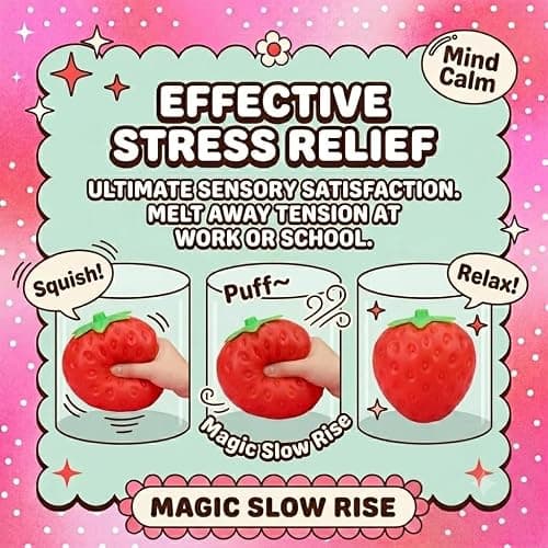 Jumbo Squishy Squeeze, Ultra Slow, Large Shape for Stress Relief, Anxiety | Palm-filling jumbo strawberry squishy with ultra slow rising foam, realistic seed texture, and matte finish thumbnail 3