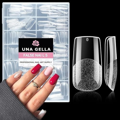 UNA GELLA Nail Tips Square Medium, 216 Stück 12 Größen Soft Gel Tips Quadratische Full Cover Nageltips für Nagelverlängerung Alltag Zuhause und DIY Nageldesign - Image 1