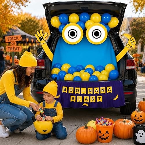Halloween Yellow Trunk or Treat Car Decorations Kit | Cute Yellow Cartoon Trunk or Treat Decor for Truck SUV,Funny Halloween Car Decor for Car Archway Garage thumbnail 7