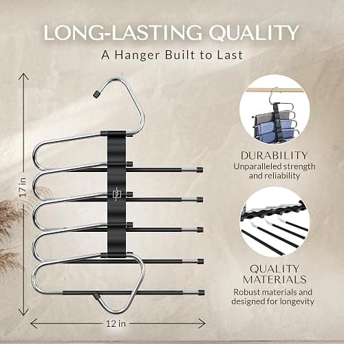 MORALVE Pants Hangers Space Saving - 2 Pack - Non-Slip Multi-Layer Space Saving Hangers - Multifunctional Clothing Rack for Closet Storage - Ideal for Jeans, Trousers, Skirts, Scarves & Slacks (Black) thumbnail 2