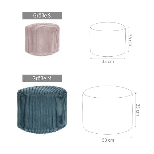 DreamRoots Pouf Hocker Rund - Cord 50x50x35 cm - Für Couch und Wohnzimmer - Sitzpouf - Fußhocker Für Sessel - Sitzhocker - Hocker Sofa thumbnail 3