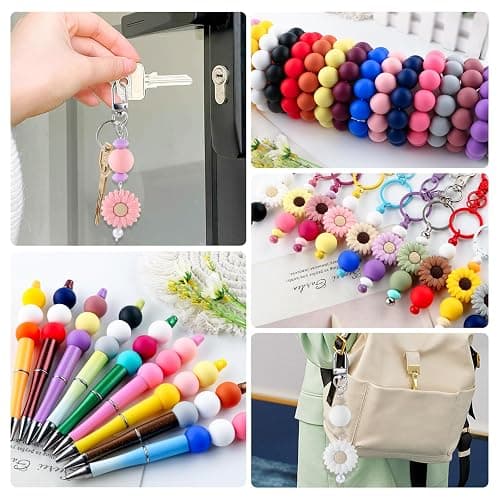 HHCFAST 64Pcs 19mm Silicone Beads for Keychain Making and Bracelet Making,16 Colors Round Silicone Beads for Pens（Multicolor） thumbnail 5