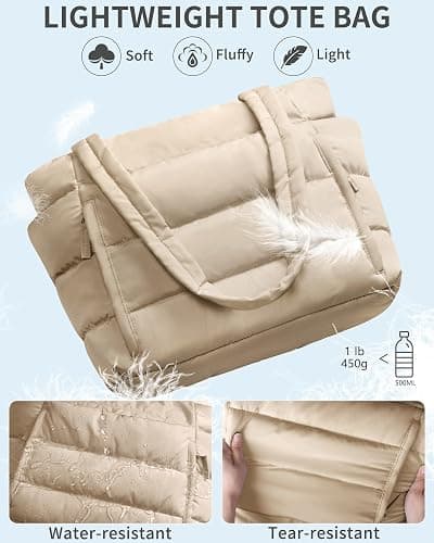 Puffer Tote Bag for Women, Lightweight Puffy Work Handbag Teacher Nurse Quilted Shoulder Bag for School Travel Gym thumbnail 5