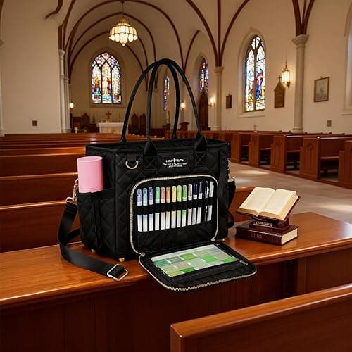VERONLY Large Black Bible Tote for Women, Built-in Bible Cover & Purse Feet, Multi-Compartment Church Bag Organizer Holds Laptop, Bible Study Supplies, Essentials, Christian Gift thumbnail 3