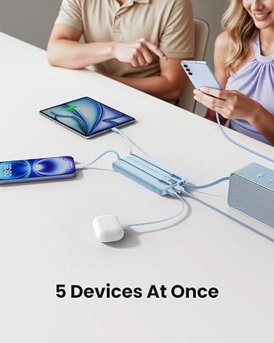 Coowisty 10000mAh Portable Charger, Slim Power Bank with Built-in Cables, Battery Pack 5 Outputs 2 Inputs LED Display Compatible with iPhone/Android & More (Blue) thumbnail 3