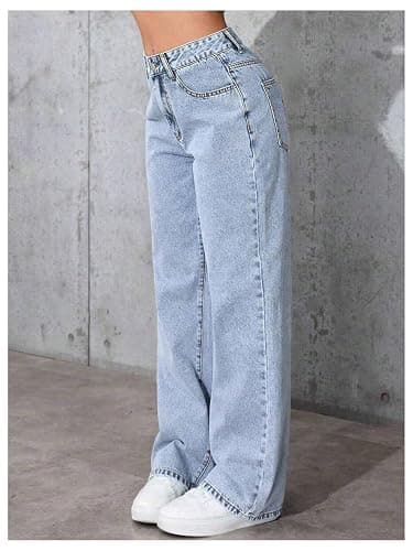 GORGLITTER Girl's Cute Baggy Wide Leg Jeans Elastic High Waisted Denim Pants Bottoms with Pockets thumbnail 3