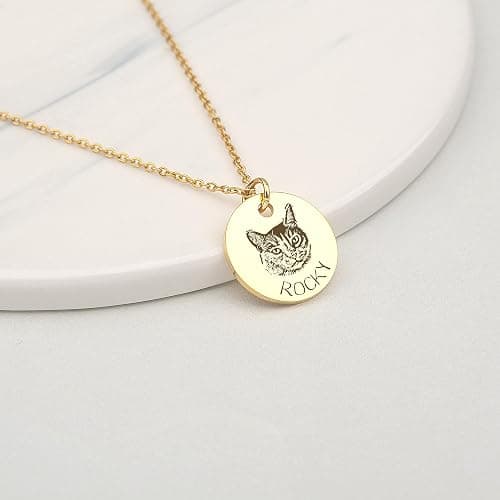 Anavia Personalized Pet Portrait Necklace, Handmade Memorial Jewelry Gift, Custom Round Disc Photo Engraved Necklace for Animal Lovers, Dog Mom, Dog Dad thumbnail 4