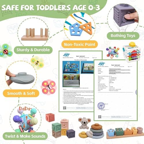 YHHYTOY 6-in-1 Montessori Baby Toys 0-6 6-12 Months, Infant Toys Baby Gifts | 4 5 6 Month Old Baby Toys, Soft Stacking Blocks Rings Shape Sorter Sensory Baby Suction Spinners, Baby Gifts for Girls Boys thumbnail 6