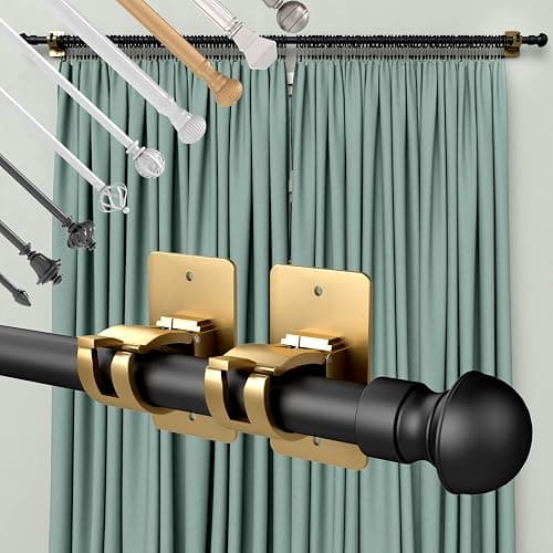 4 Pieces Self Adhesive Curtain Rod Bracket Universal Plastic Curtain Rod Holders, No Drill Curtain Rod Brackets Curtain Rod Hooks for Bathroom, Bedroom, Livingroom, Kitchen (Gold) thumbnail 2
