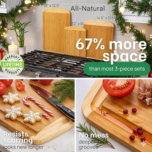Organic Bamboo Cutting Boards for Kitchen Set of 3 with Lifetime Replacements – Premium Extra Large Wood Chopping Boards with Juice Grooves for Carving & Serving, Non-Toxic & Durable by Greener Chef thumbnail 5