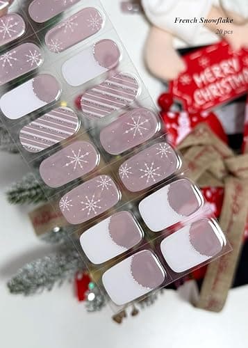 AutyaMee Semi Cured Gel Nail Strips (French Snowflake), Christmas, 20 Pcs Gel Nail Wraps, Stickers, Salon Quality, Long Lasting, Works with Any UV Lamps thumbnail 4