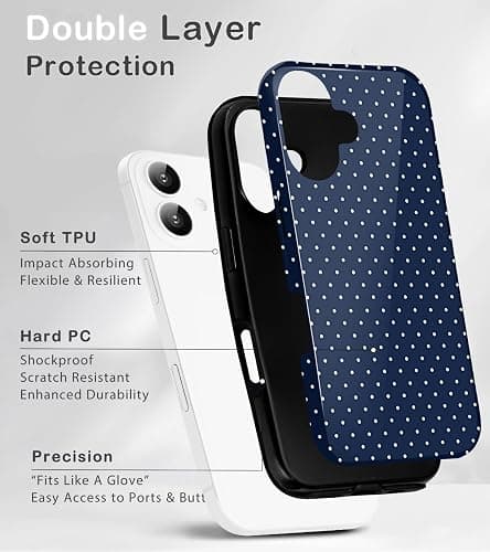 Amzfield Compatible with iPhone 16 Case Cute Polka Dot Aesthetic Retro Design for Women Girls Fall Simple Chic Girly Pretty Dual Layer Hybrid Protection Elegant Case, Navy Blue thumbnail 3