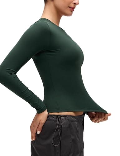 CRZ YOGA Softembrace Crewneck Long Sleeve Shirts for Women - Casual Going Out Tops Soft Basic Fitted Tight Fall T-Shirts thumbnail 3