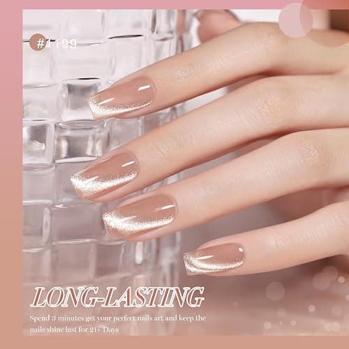 RARJSM Nude Cat Eye Gel Polish Set 6 Pcs Sparkle Diamond Glitter Sheer Purple Soft Pink Chanpagne Gold Velvet Ice Jelly Glass Cateye Gelpolish with Magnet Stick UV LED Curing Requires Home Manicure thumbnail 4