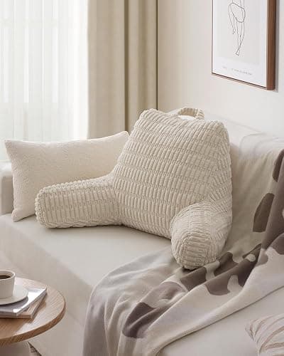 Blissful Diary Reading Pillow, Backrest Pillow with Shredded Memory Foam for Adult & Children, Designed for Bed and Couch Sitting Up, Includes Arms, Pockets and Washable Cover, Off White thumbnail 8