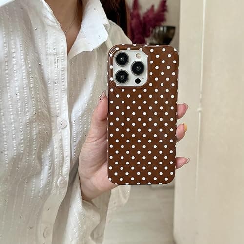 Reezaddin Brown Polka Dot Phone Case for iPhone 15 6.1in,Retro Vintage Cute Aeshtetic Classic Minimalist Chic Pattern Protective Cover for Girls Women thumbnail 2