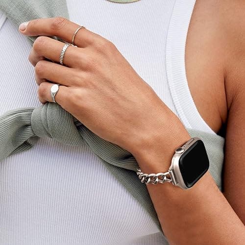 Newlibery Slim Starlight Band for Women Feminine Elegant Compatible with Apple Watch 38/40/41/42mm (S10/11) Adjustable Metal Strap Dressy Chain Bracelet for iWatch Series 11/10/9/8/7/6/5/4/SE/3/2/1 thumbnail 4