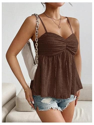 Verdusa Women's Peplum Babydoll Crop Tops Y2k Ruched Dressy Casual Cute Summer Spaghetti Strap Cami Going Out Top thumbnail 3