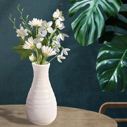 Unbreakable Vase for Flowers, Ceramic Look Plastic Vase for Home Decor, Living Room, Table (Seashell White) thumbnail 7