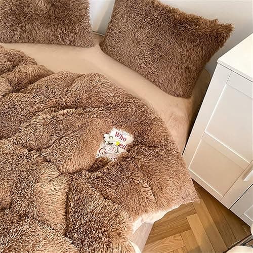 chovy Faux Fur Plush Coffee Comforter Sets Queen - Ultra Soft Shaggy Flannel Velvet Fluffy Fuzzy 3PC Bedding Set （Comforter x 1 Pillowcases x 2） thumbnail 8
