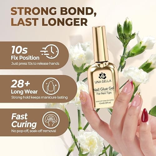 UNA GELLA 9 in 1 Gel Nail Glue for Clear Acrylic Nails Tips 2Pcs 10ml Long Lasting Super Strong Brush on Nail Gel Glue for False Press on Nails Tips Base Blooming Gel, U V Light Required thumbnail 2