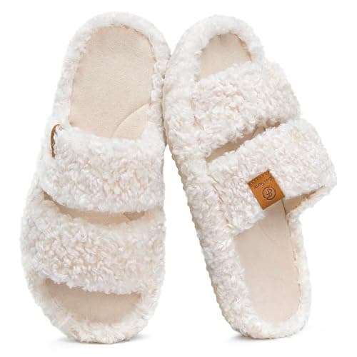 EverFoams Womens Fuzzy Open-toe Slippers Soft Comfy Memory Foam Indoor House Shoes - Image 1
