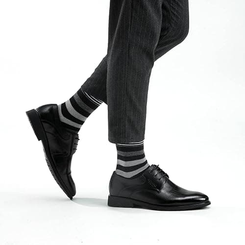 GLENMEARL Mens Dress Socks 6 Pack, Classic Patterned Black Combed Cotton Casual Mid Calf Socks for Men, Size 10-13 thumbnail 6