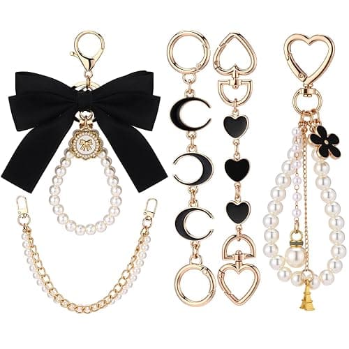 Sureio 5 Pcs Bag Extender Chain Pearl Purse Chain Ribbon Bow Keychain Extender Bag Strap Purse Charms Accessories for Handbag - Image 1