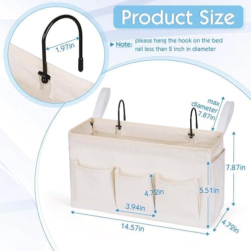 Ozzptuu Bedside Storage Caddy/Bedside Hanging Storage Bag for Headboards Bunk Beds Dorm Rooms Book Phone Magazine Holder (New White) - New White thumbnail 2