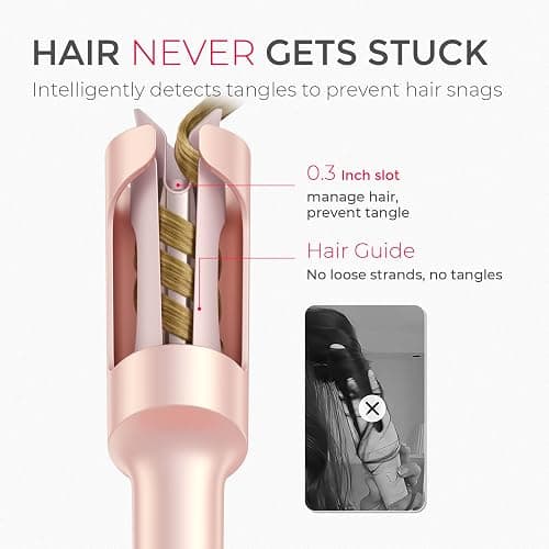 TYMO Automatic Rotating Curling Iron - TYMO CURLPRO Beach Waves Curling Wand, Portable Hair Curler, 500 Million Ionic, Dual Voltage & Lightweight for Travel, Ceramic Coating, 1 Inch, Rose Gold thumbnail 5