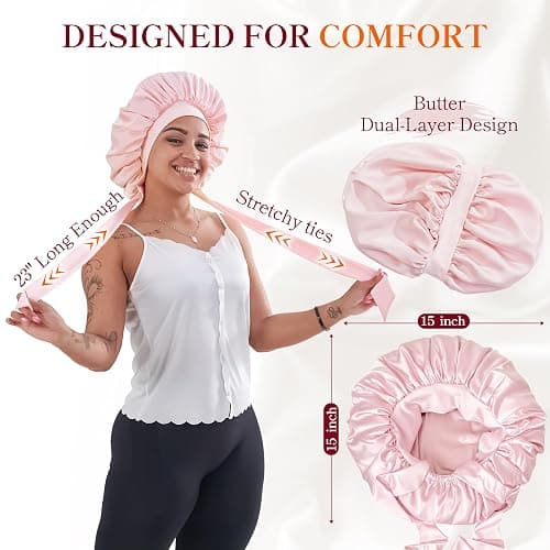 Silk Satin Bonnet Hair Wrap for Sleeping Women, Adjustable Tie Band Double Layer Sleep Night Head Cover for Curly Braid Fine thumbnail 6