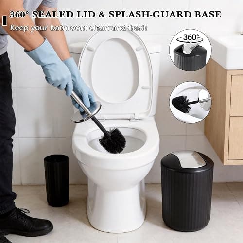 Black Bathroom Accessories Set, 10Pcs Bathroom Accessory Sets Complete with Trash Can, Shower Curtain, Vanity Tray, Soap Dispenser, Soap Dish, Toothbrush Holder&Cup, Toilet Brush&Holder, Qtip Holder thumbnail 4