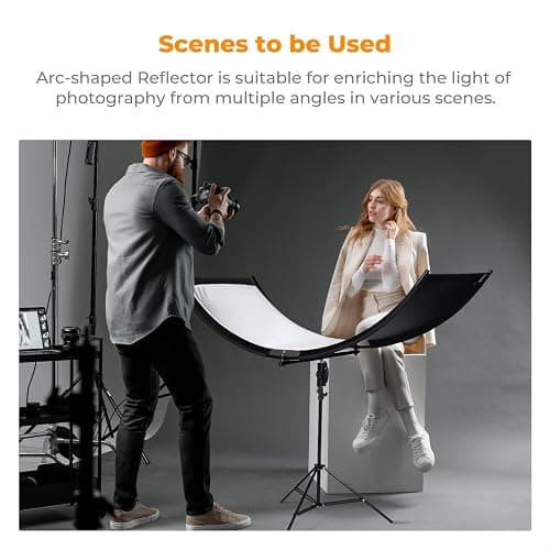 K&F CONCEPT U-Shape Reflector Curved Reflector 180x60cm with 4-in-1 Reflective Fabric, Black/Gold/White/Silver, with 1.9m Stand, with Storage Bag, for Photography Studios thumbnail 7