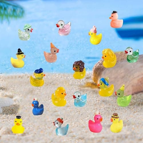 U-Zimikee 80 Pcs Resin Ducks with Storage Box, Multicolor Mini Resin Ducks, Tiny Duck to Hide, Miniature Duck Figurines Bulk for Fairy Garden, Micro Landscape Ornament Dollhouse Decoration thumbnail 7