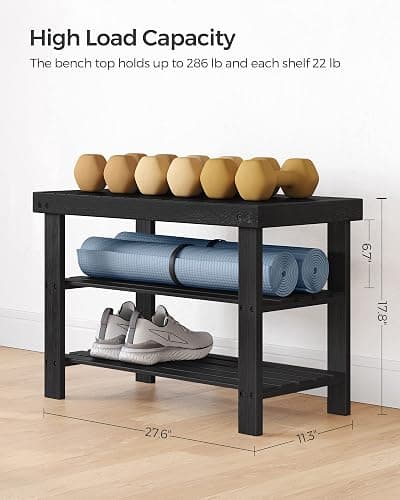 SONGMICS Shoe Rack Bench, 3-Tier Bamboo Shoe Storage Organizer, Entryway Bench, Holds Up to 286 lb, 11.3 x 27.6 x 17.8 Inches, for Entryway Bathroom Bedroom, Ink Black ULBS04H thumbnail 3