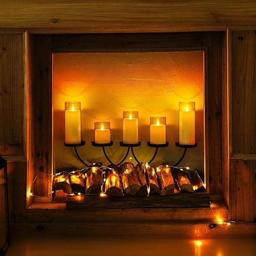 Homemory Amber Flickering Flameless Candles, Battery Operated Acrylic LED Pillar Candles with Remote Control and Timer, Fall Candles, Set of 5 thumbnail 3
