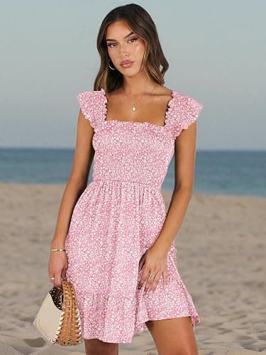 ANRABESS Women's Summer Casual Sleeveless Square Neck Dress 2026 Smocked Ruffle Backless Boho Beach Cute Teen Short Sundress thumbnail 9
