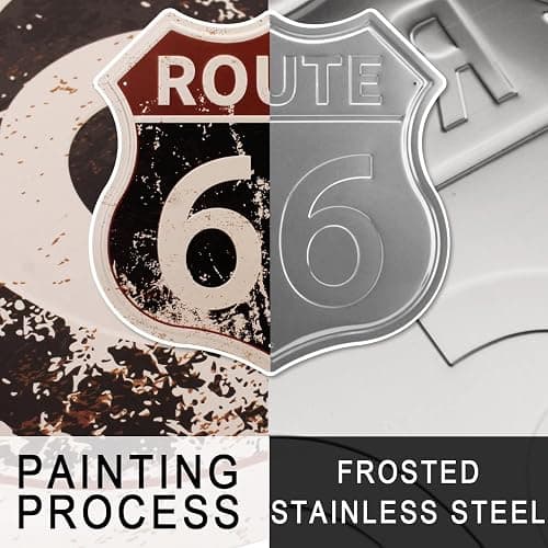 HANTAJANSS Route 66 Sign, 12x12 Inch Wall Art, Metal | Vintage retro road wall art for man cave garage bedroom, stainless steel with pre-drilled holes, nameplate slot, 12x12 inch thumbnail 4