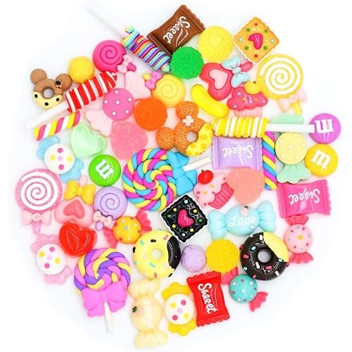 FENGWANGLI 50Pcs Cute Candy Slime Charms,Assorted Kawaii Resin Fake Candy Charms for Crafts,Mini Decoden Flatback Embellishments for Phone Junk Cases,Hairpins,Scrapbooking Crafting & DIY Decor - Image 1