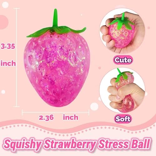 Squishy Strawberry Stress Suagr Balls for Kids, Squeeze Toys, Cute Sensory Fruit Squishy Toys for Kids Birthday Gifts, Strawberry Stress Sugar Ball for Easter Basket Stuffers thumbnail 2