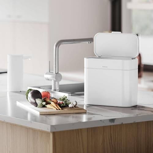 simplehuman Compost Caddy Stainless Steel, Detachable and Countertop Bin, 4 Liter / 1.06 Gallon, White thumbnail 2