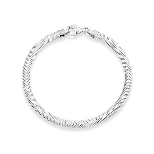 Miabella Italian Solid 925 Sterling Silver, 18K Yellow Gold Plated 4mm Domed Herringbone Snake Chain Link Bracelet for Women Men, Made in Italy thumbnail 2