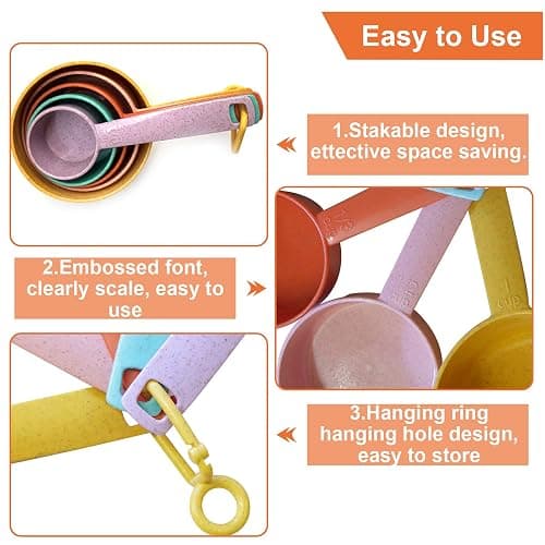 Plastic Measuring Cups and Spoons Set - 10 Pcs Colorful Kitchen Measuring Tool, Engraved Metric/US Markings Stackable Silicone Measure Cup for Liquid & Dry Measuring, Cooking & Baking, Random Color thumbnail 5